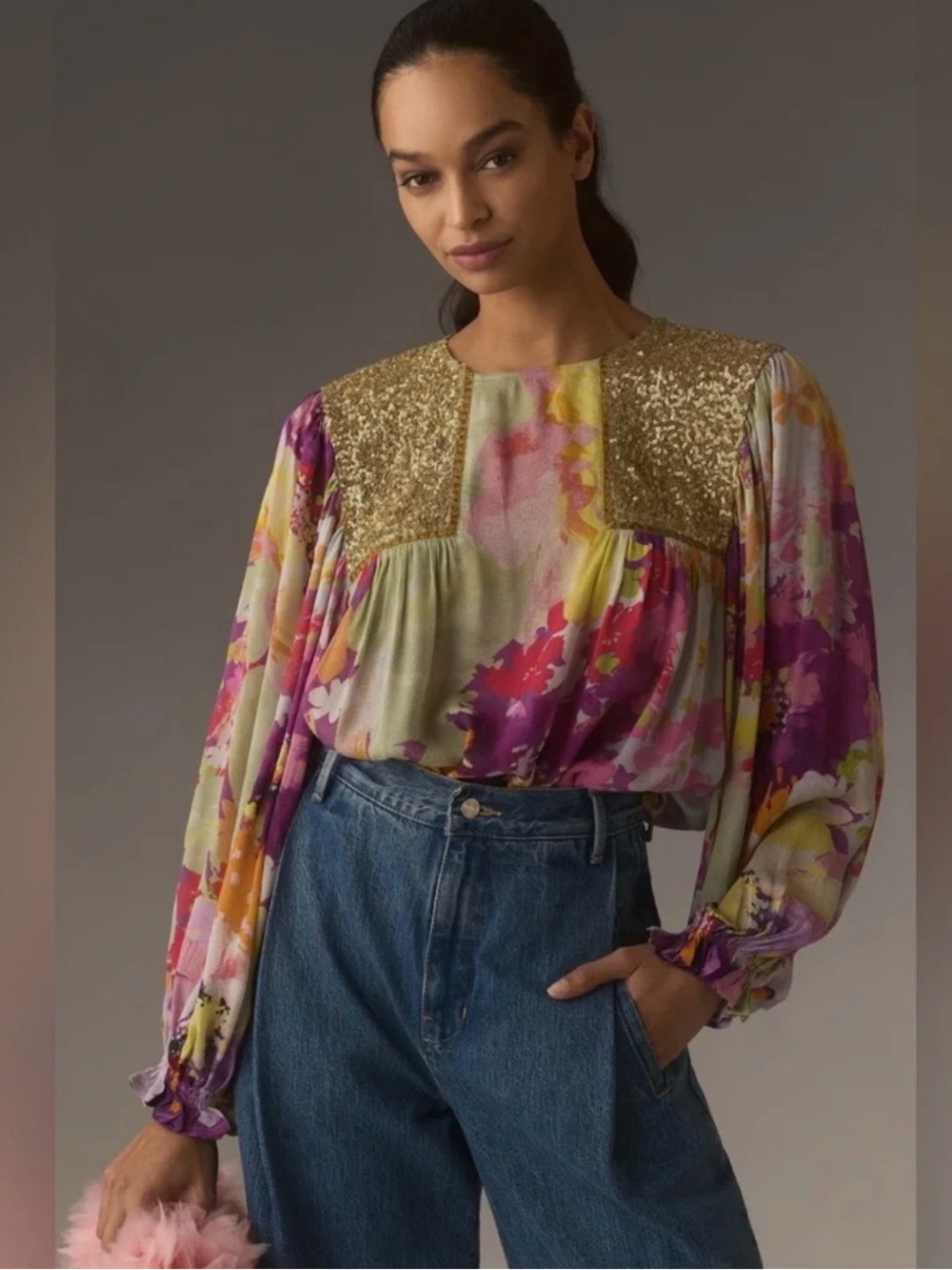 Anthropologie Bl-nk London Miranda Sequin Peasant Blouse size X-Large